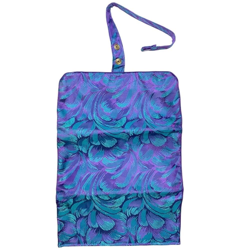 VTG Christian Dior Purple Teal Makeup Jewelry Travel Roll Clutch Bag Case - Picture 10 of 11